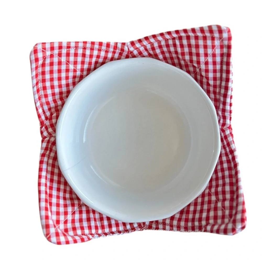 Hand Crafted Red Gingham Microwave Bowl Cozy 100% Cotton